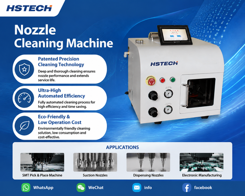 Jüngste Firmenblogs über HSTECH HS-824 Automatischer Düsenreiniger: Umweltfreundliche, effiziente und schadensfreie SMT-Wartungsausrüstung