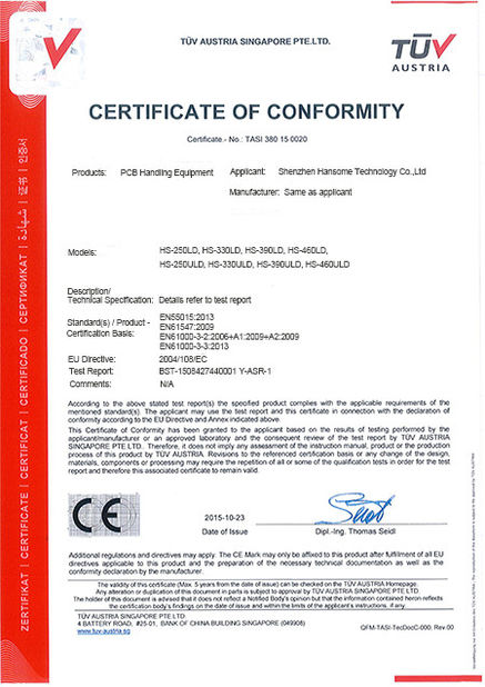 China Shenzhen Hansome Technology Co., Ltd. Zertifizierungen